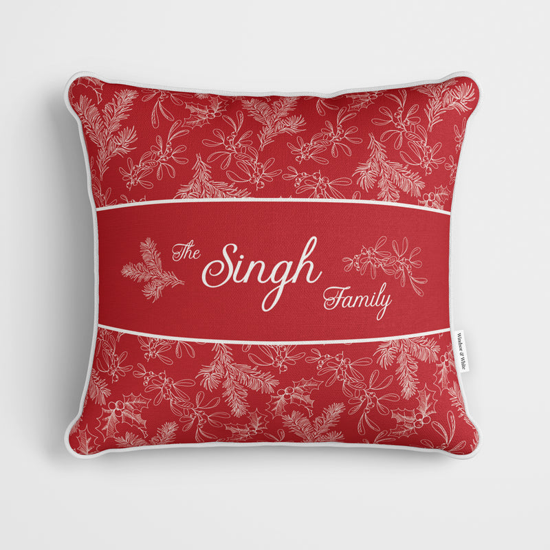 Personalised Red Holly Christmas Cushion