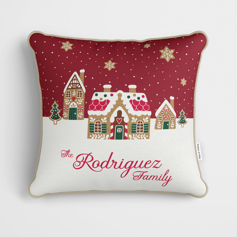 Personalised Red Gingerbread House Cushion