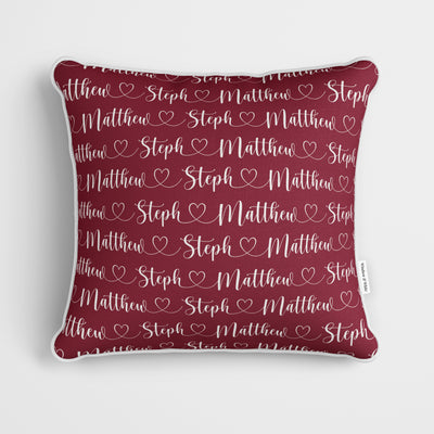 Personalised Heart Couples Name Cushion Red