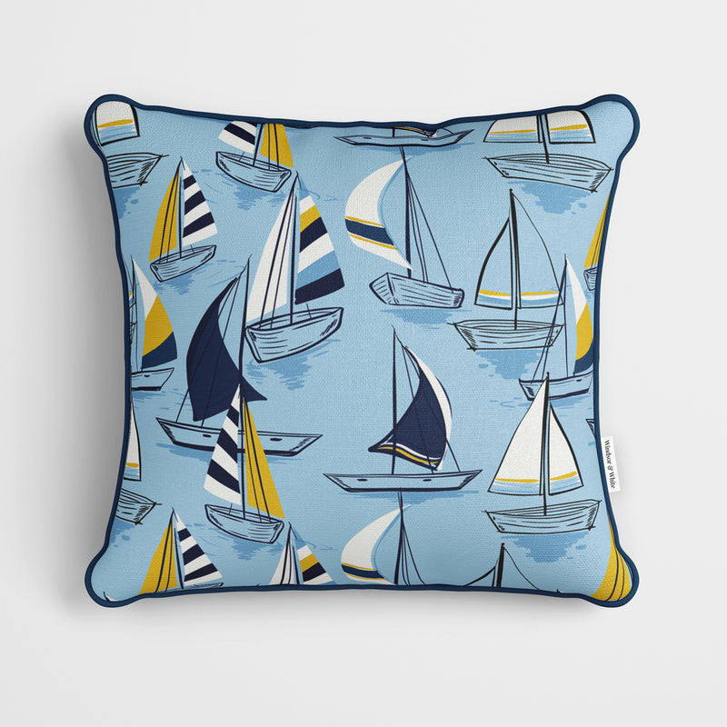 Blue Nautical Sailing Boats Cushion - Handmade Homeware, Made in Britain - Windsor and White