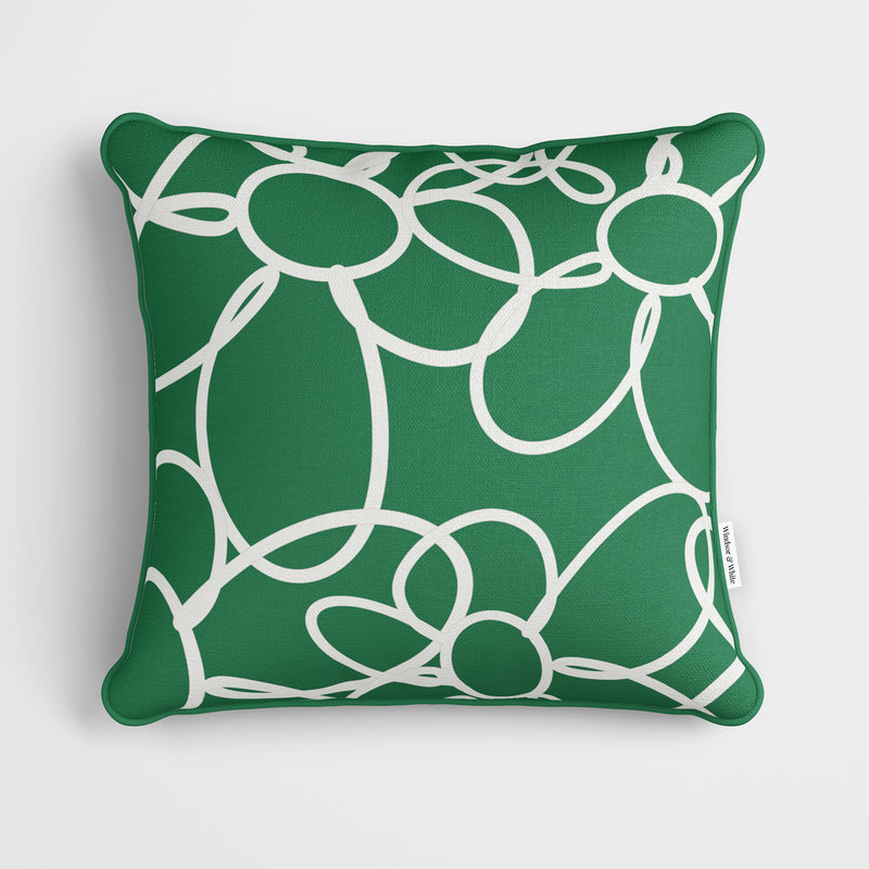 White Minimalist Daisy Green Cushion - Handmade Homeware, Made in Britain - Windsor and White