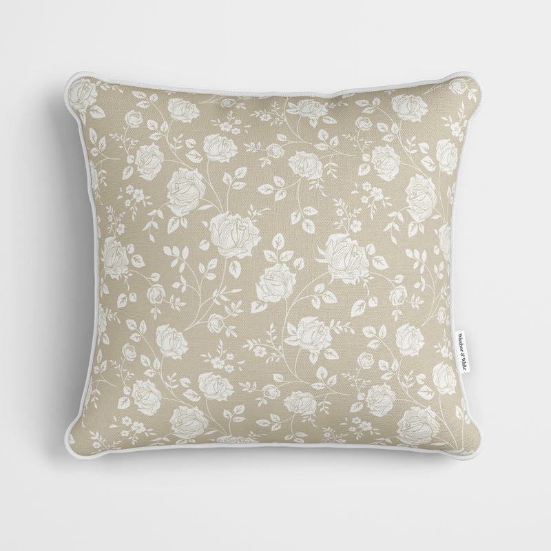 Champagne Rose Stencil Pattern Cushion - Handmade Homeware, Made in Britain - Windsor and White