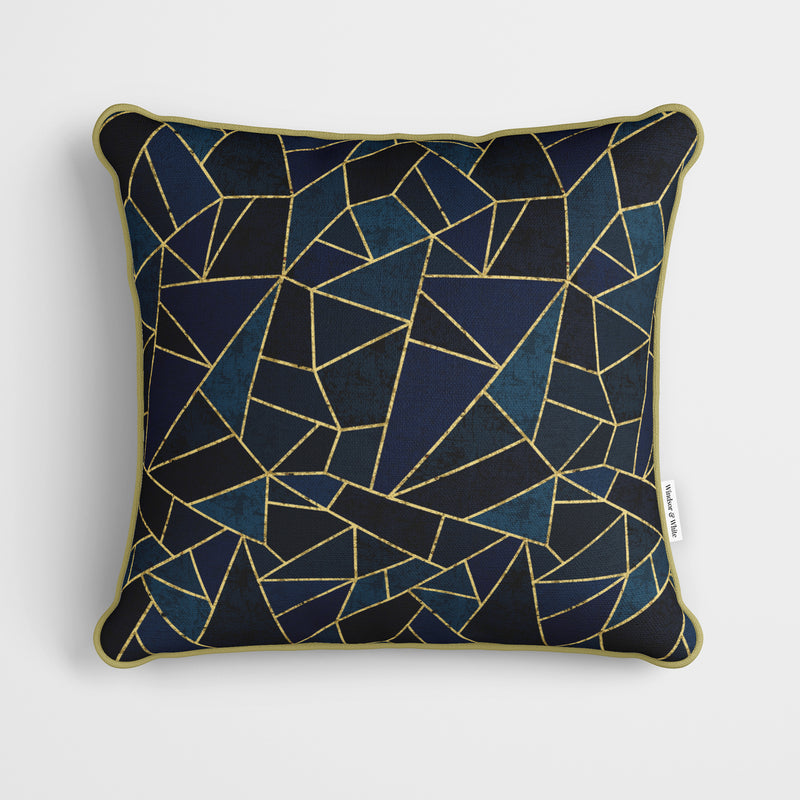 Blue Geometric Tile Cushion - Handmade Homeware, Made in Britain - Windsor and White