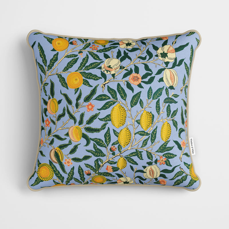 William Morris Fruit Print Light Blue Cushion - Handmade Homeware, Made in Britain - Windsor and White