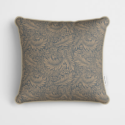 William Morris Larkspur Tan & Dark Teal Cushion - Handmade Homeware, Made in Britain - Windsor and White