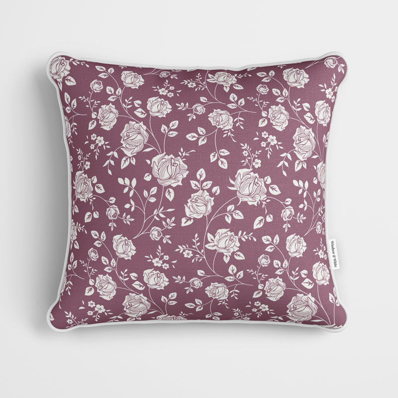 Mauve Rose Stencil Pattern Cushion - Handmade Homeware, Made in Britain - Windsor and White