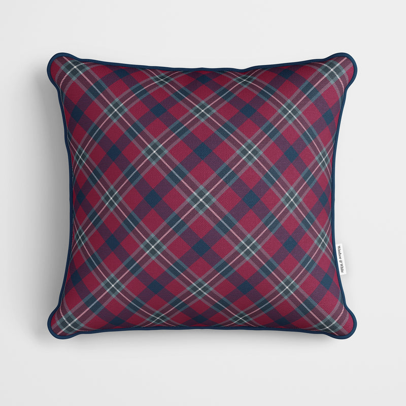 Burgundy Blue Tartan Cushion - Handmade Homeware, Made in Britain - Windsor and White