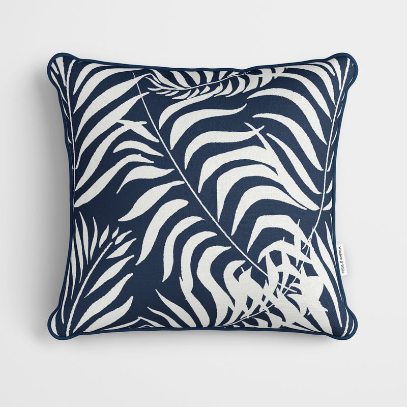 Palm Leaves Dark Blue Cushion - Handmade Homeware, Made in Britain - Windsor and White