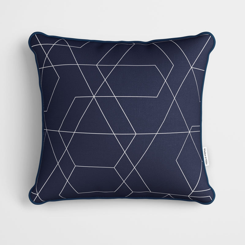 Navy Blue White Geometric Cushion - Handmade Homeware, Made in Britain - Windsor and White