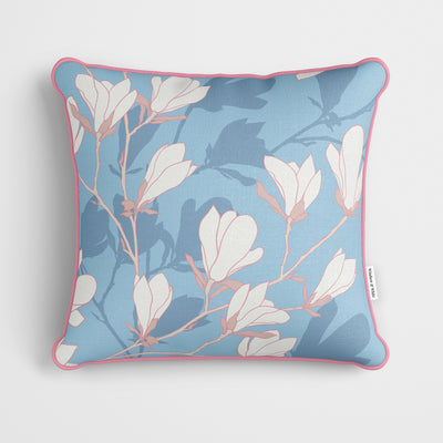 Light Blue Magnolia Flowers Cushion - Handmade Homeware, Made in Britain - Windsor and White