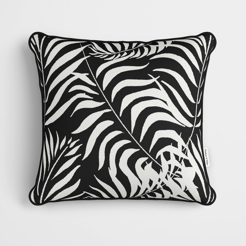 Palm Leaves Black Cushion - Handmade Homeware, Made in Britain - Windsor and White