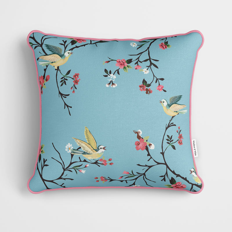Sky Blue Chinoiserie Floral Cushion - Handmade Homeware, Made in Britain - Windsor and White