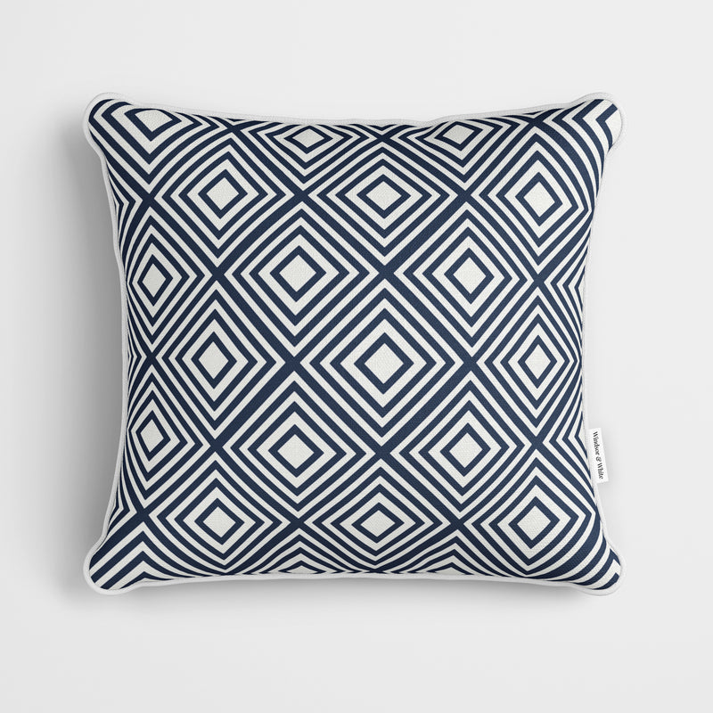 Diamond Pattern Navy Blue Cushion - Handmade Homeware, Made in Britain - Windsor and White