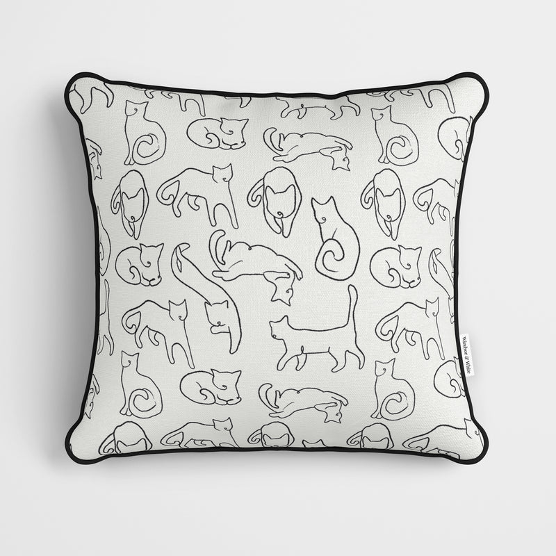 Minimalist Cat Pattern Cushion - Handmade Homeware, Made in Britain - Windsor and White