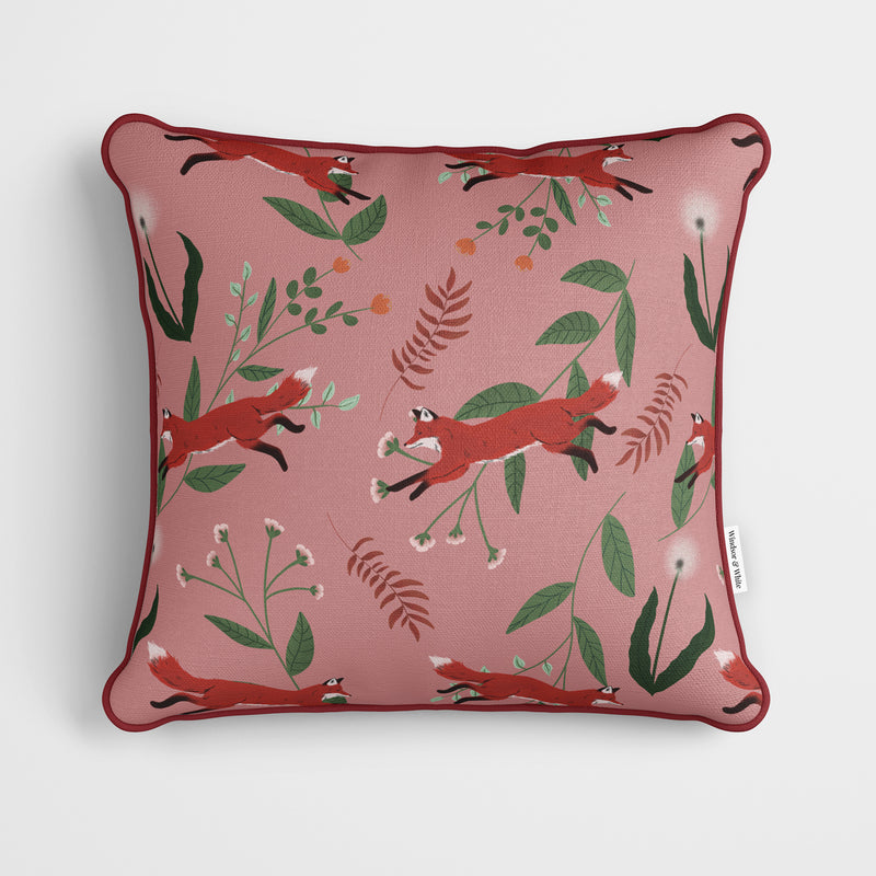 Foxes And Flora Pink Cushion - Handmade Homeware, Made in Britain - Windsor and White