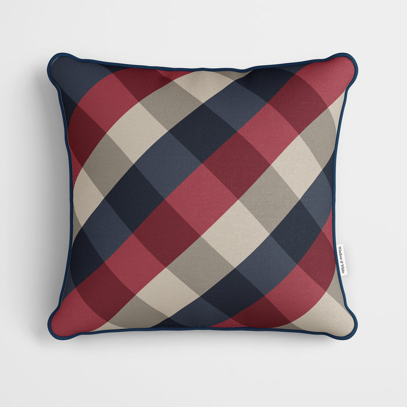 Modern Plaid Red Navy Cushion - Handmade Homeware, Made in Britain - Windsor and White