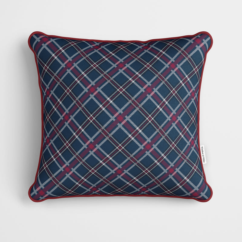 Navy Blue Mulberry Plaid Cushion - Handmade Homeware, Made in Britain - Windsor and White