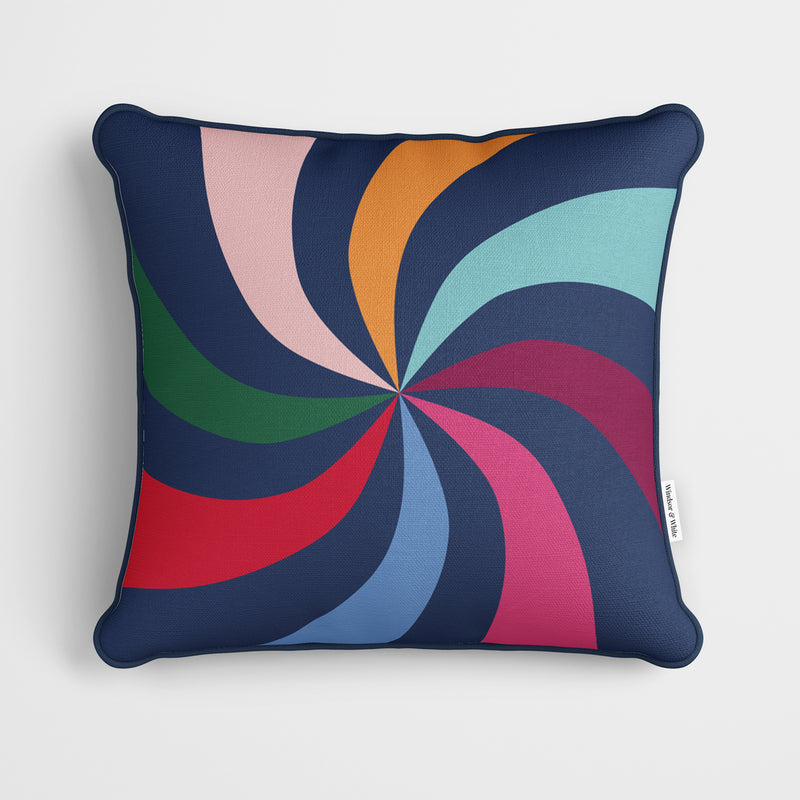 Retro Colour Swirl Navy Blue Cushion - Handmade Homeware, Made in Britain - Windsor and White