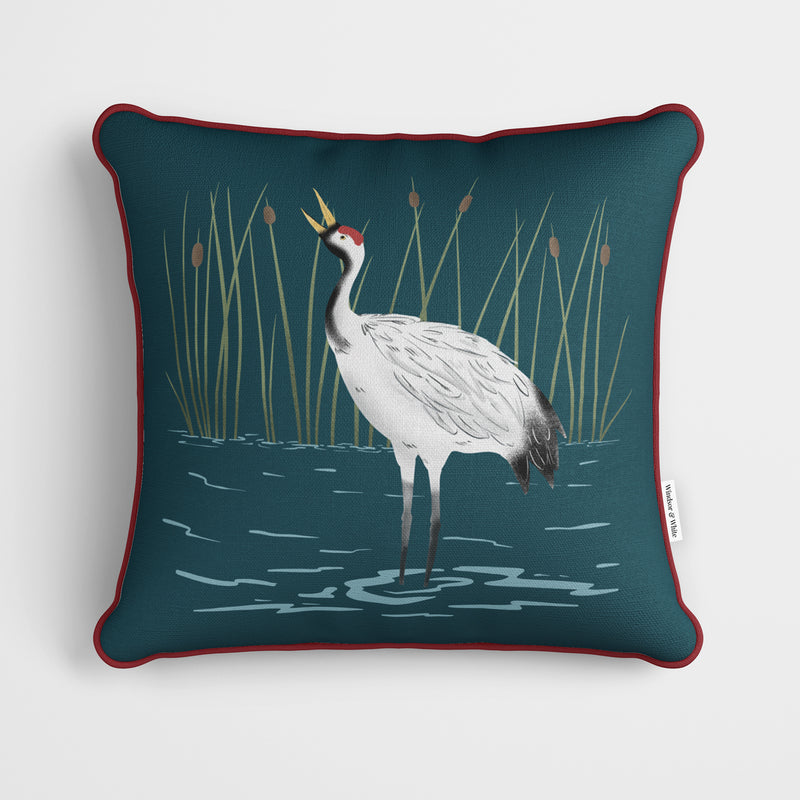 Crane Art Print Cushion - Handmade Homeware, Made in Britain - Windsor and White