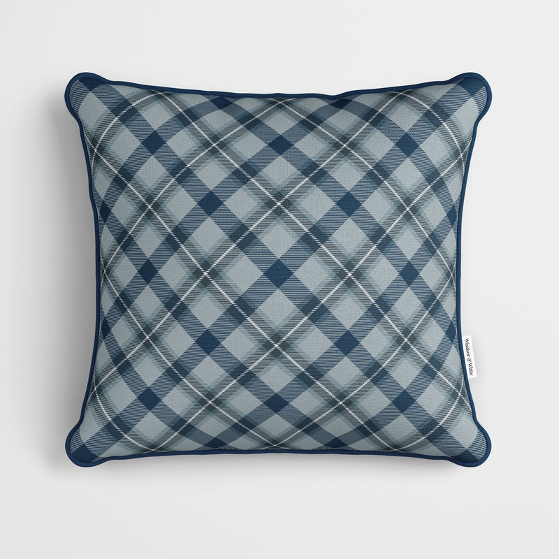 Grey Blue Modern Tartan Cushion - Handmade Homeware, Made in Britain - Windsor and White