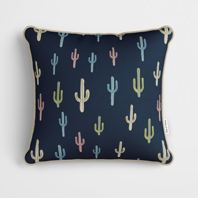 Navy Blue Cactus Pattern Cushion - Handmade Homeware, Made in Britain - Windsor and White