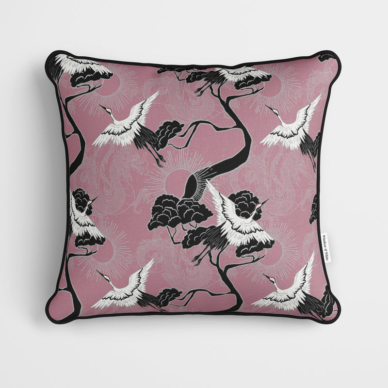 Crane & Dragon Pattern Pink Cushion - Handmade Homeware, Made in Britain - Windsor and White