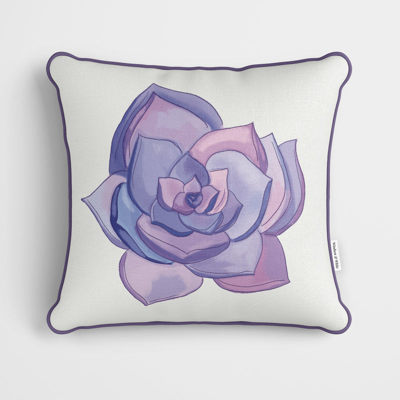 Purple Succulent White Cushion - Handmade Homeware, Made in Britain - Windsor and White