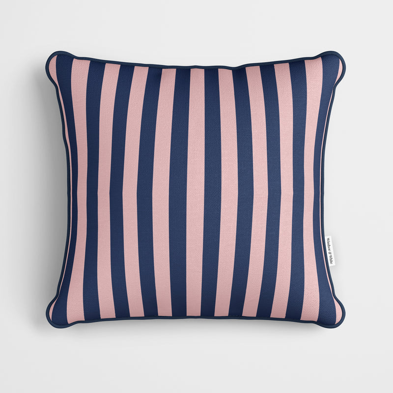 Pink Navy Block Stripe Cushion - Handmade Homeware, Made in Britain - Windsor and White