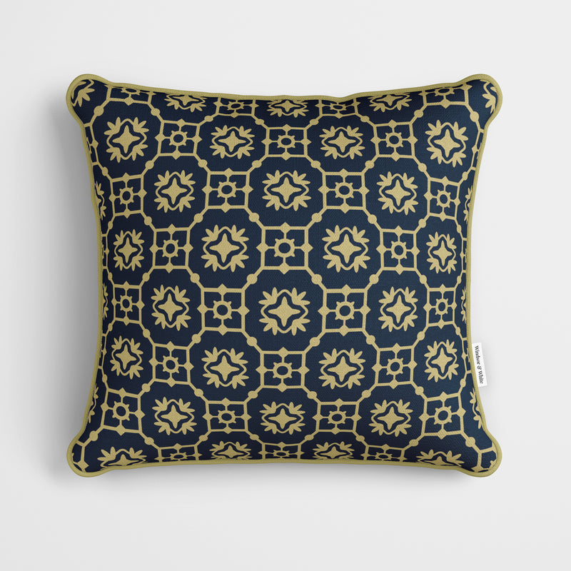 Navy Gold Moroccan Tiles Cushion - Handmade Homeware, Made in Britain - Windsor and White