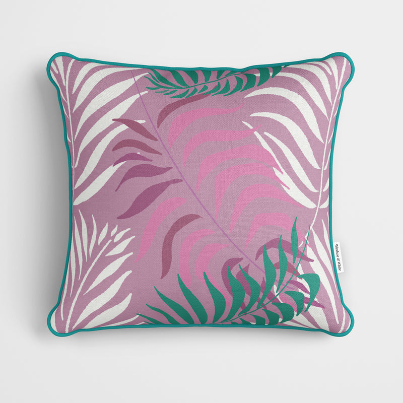 Tropical Palm Leaves Pink Cushion - Handmade Homeware, Made in Britain - Windsor and White