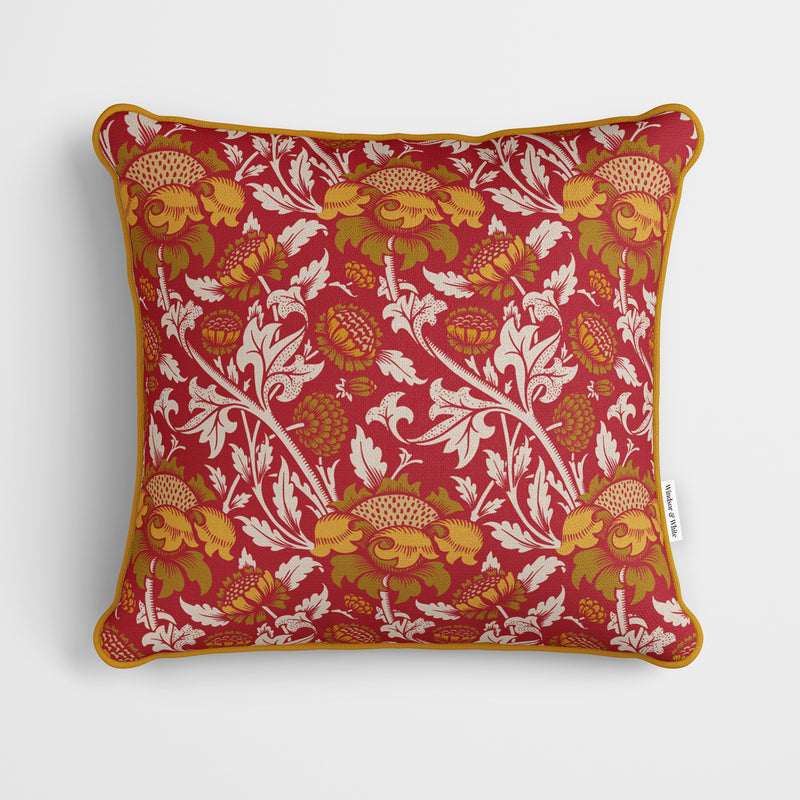 William Morris Mixed Sunflowers Red Cushion - Handmade Homeware, Made in Britain - Windsor and White