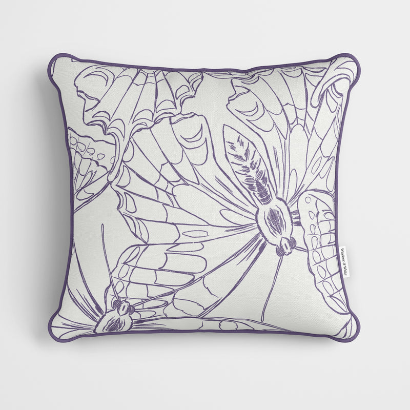 Purple Butterfly Outline Cushion - Handmade Homeware, Made in Britain - Windsor and White