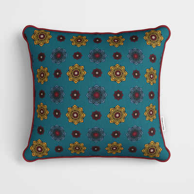 Teal Medallion Pattern Cushion - Handmade Homeware, Made in Britain - Windsor and White