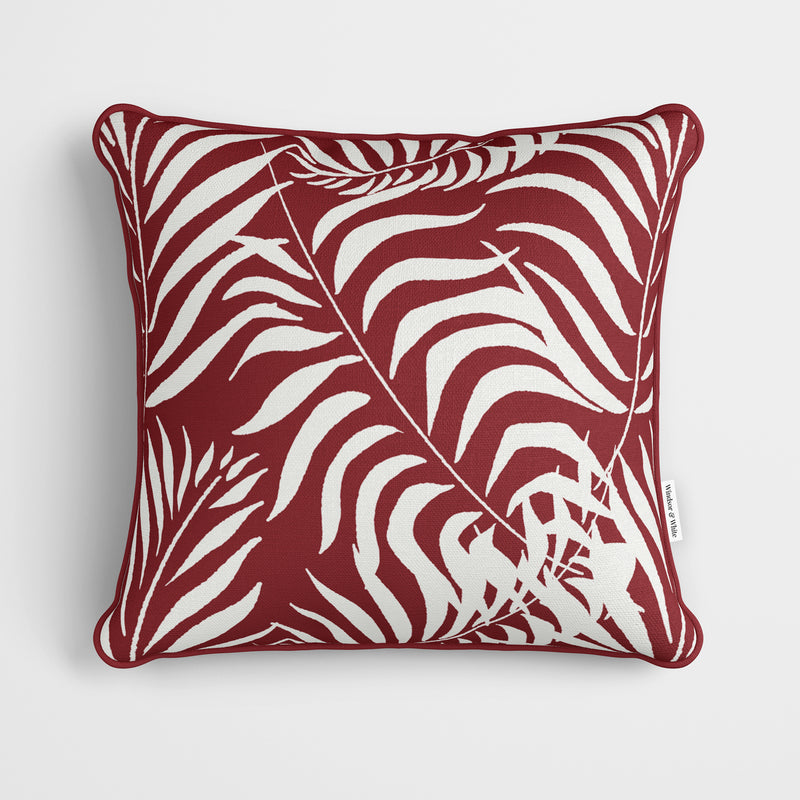 Palm Leaves Burgundy Cushion - Handmade Homeware, Made in Britain - Windsor and White
