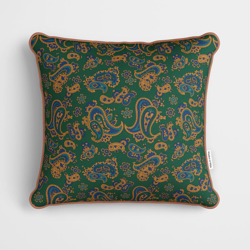 Dark Green Paisley Cushion - Handmade Homeware, Made in Britain - Windsor and White