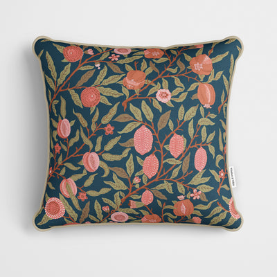 William Morris Fruit Print Autumn Navy Cushion - Handmade Homeware, Made in Britain - Windsor and White