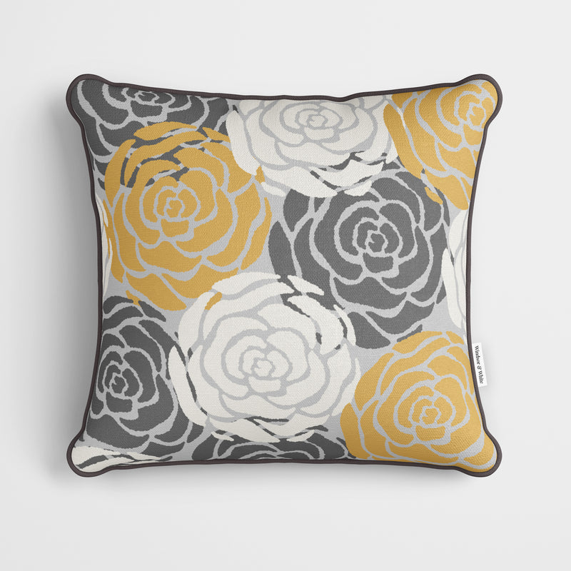 Rose Stamp Gold White Cushion - Handmade Homeware, Made in Britain - Windsor and White