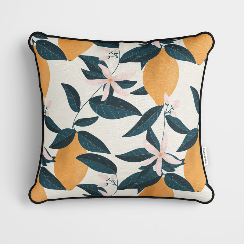 Lemon Tree Flower Print White Cushion - Handmade Homeware, Made in Britain - Windsor and White