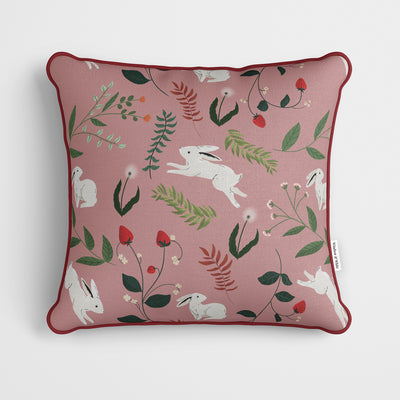 White Rabbits Pink Cushion - Handmade Homeware, Made in Britain - Windsor and White