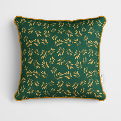 Dark Green Laurel Pattern Cushion - Handmade Homeware, Made in Britain - Windsor and White