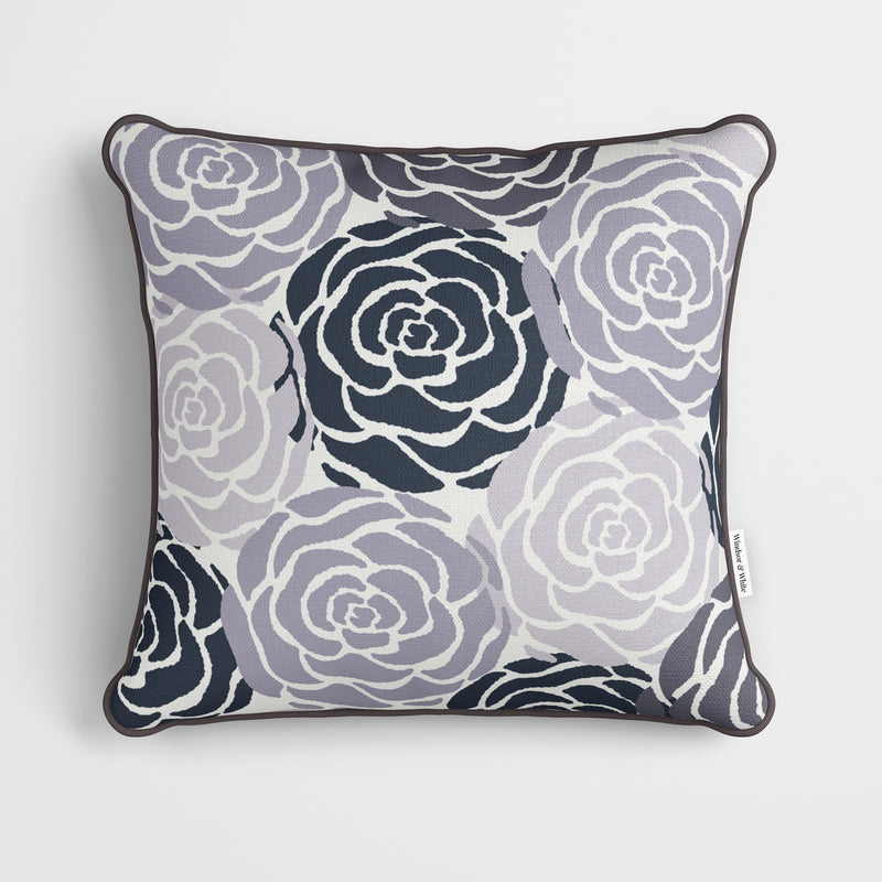 Rose Stamp Monochrome Cushion - Handmade Homeware, Made in Britain - Windsor and White