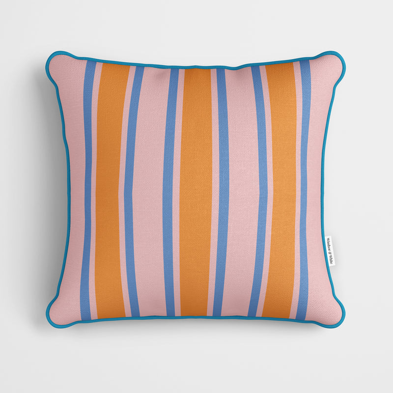 Pink Amber Wide Regimental Stripe Cushion - Handmade Homeware, Made in Britain - Windsor and White