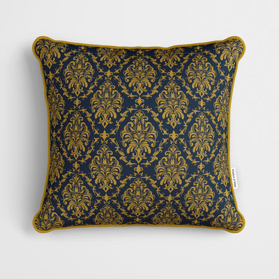 Navy Blue Gold Damask Cushion - Handmade Homeware, Made in Britain - Windsor and White