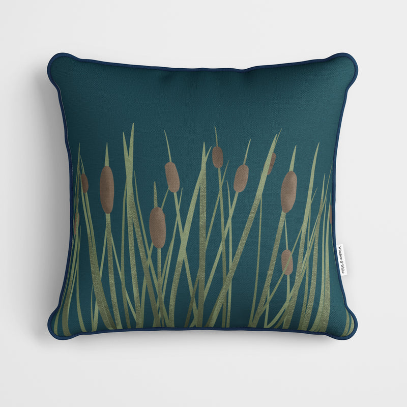 River Reeds Art Print Cushion - Handmade Homeware, Made in Britain - Windsor and White