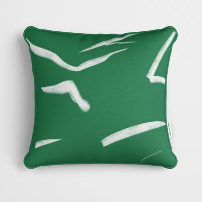 Green Art Strokes Cushion - Handmade Homeware, Made in Britain - Windsor and White