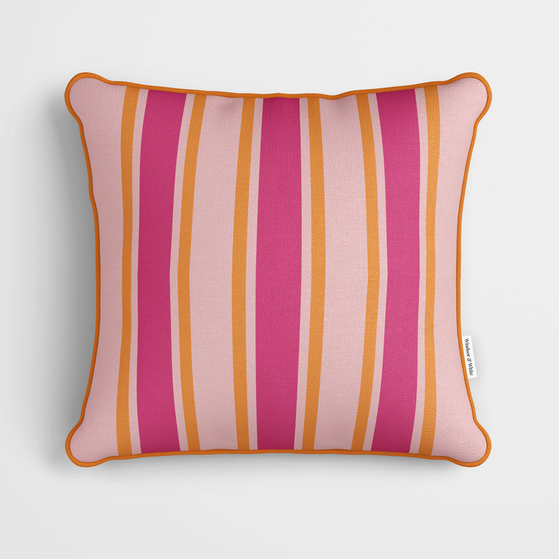 Pink Wide Regimental Stripe Cushion - Handmade Homeware, Made in Britain - Windsor and White