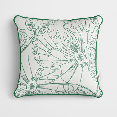 Green Butterfly Outline Cushion - Handmade Homeware, Made in Britain - Windsor and White