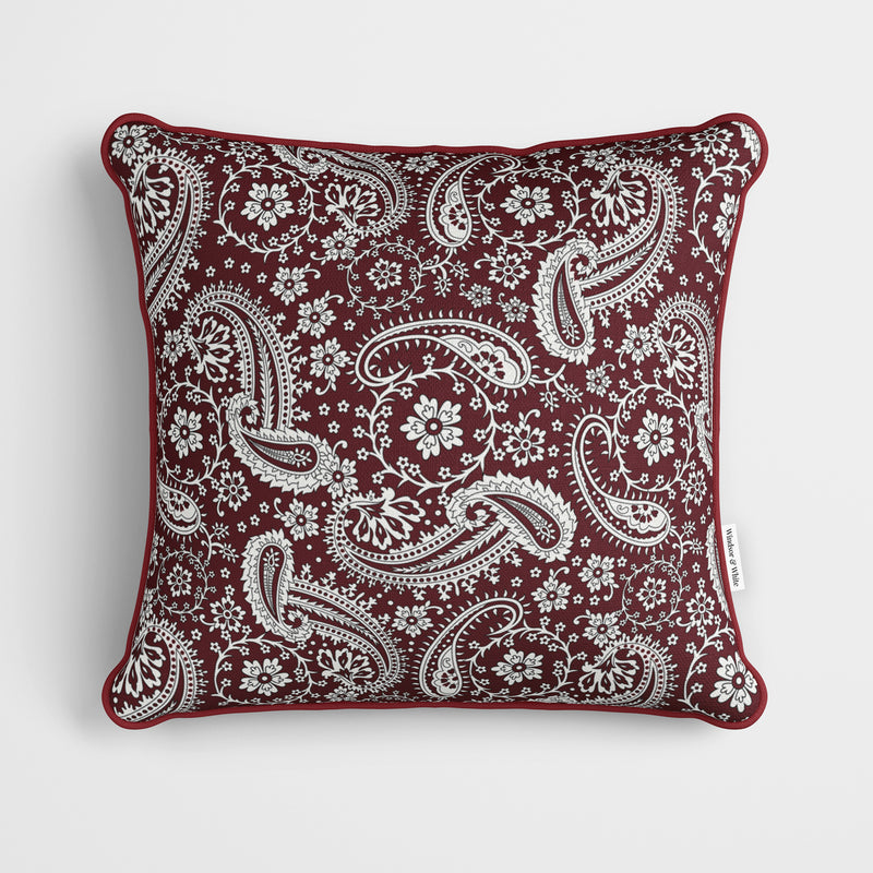 Maroon Red Floral Paisley Cushion - Handmade Homeware, Made in Britain - Windsor and White