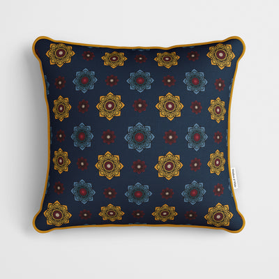 Navy Blue Medallion Pattern Cushion - Handmade Homeware, Made in Britain - Windsor and White