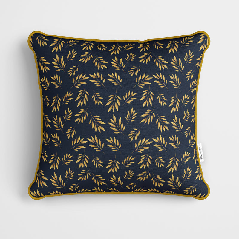 Navy Blue Laurel Pattern Cushion - Handmade Homeware, Made in Britain - Windsor and White